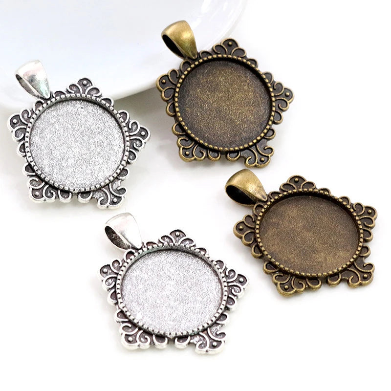 20mm Inner Size Antique Silver Plated and Bronze Colors Fashion Cabochon Base Setting Charms Pendant Trays