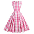 Summer Print Dresses for Women Retro 50s Plaid Sleeveless Party Dress Vintage Pin up Rockabilly Dress