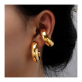 HOVANCI Hypoallergenic Stainless Steel 18K PVD Gold Plated Earrings Clip Non Pierced Hollow Ear Cuffs Earrings