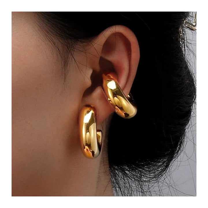 HOVANCI Hypoallergenic Stainless Steel 18K PVD Gold Plated Earrings Clip Non Pierced Hollow Ear Cuffs Earrings