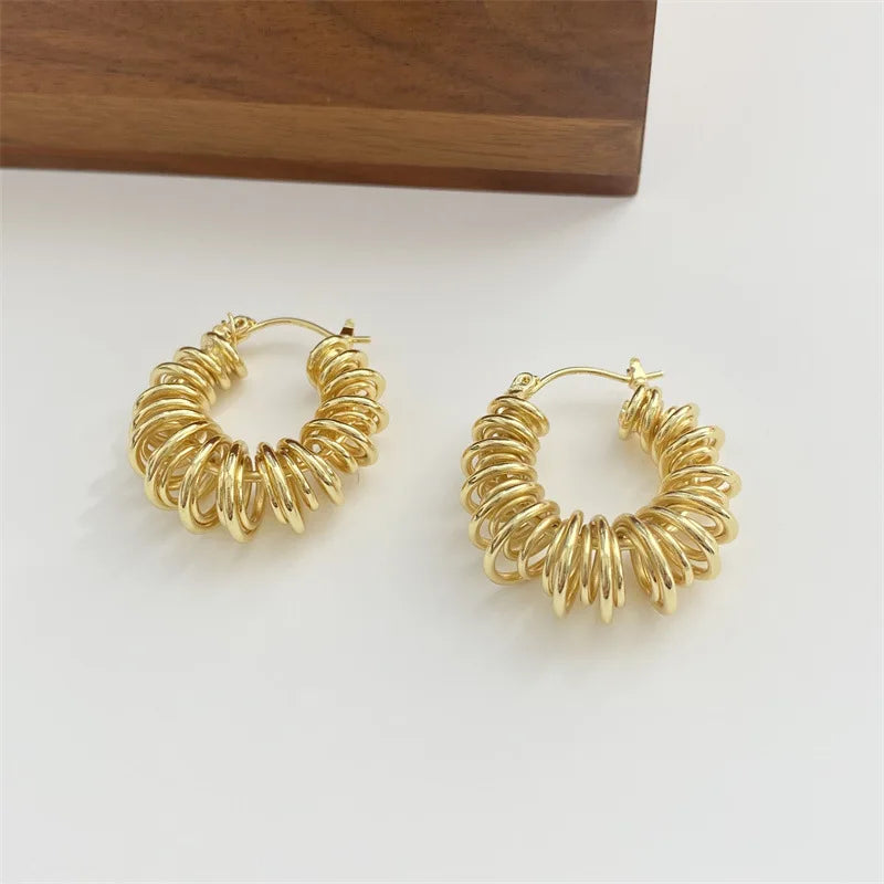 New Design Personalized Winding Twisted Gold Plated Brass Hoop Earrings Daily Jewelry Accessories for Women Girls