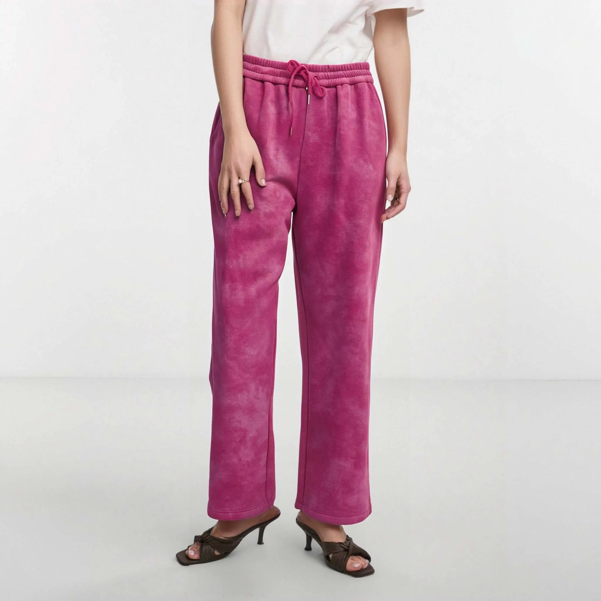 Drawstring Elastic Closure Trousers Acid Wash Women's Vintage Jogger Waistband Pants