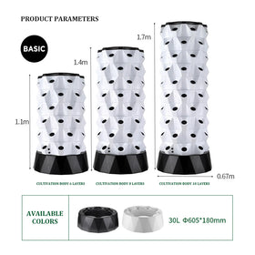 30L Large ABS 8-Layer 64-Hole Hydroponic Tower Container for Microgreens Vertical Growing System