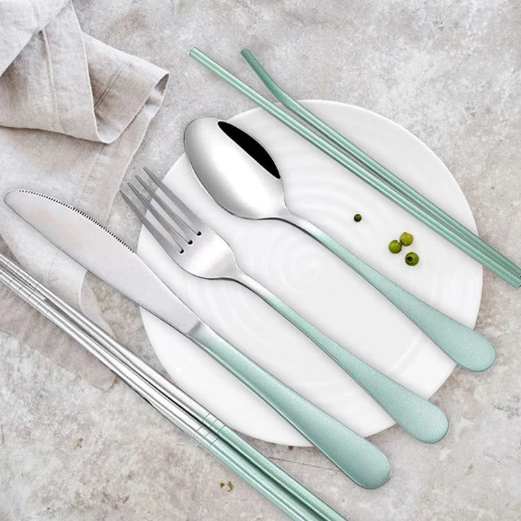 Titanium Plating New Gradient Color Cutlery Set Painted Handle Portable Stainless Steel Flatware Set