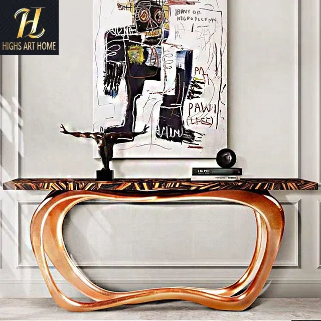 Modern Luxury Gold Metal Frame Corridor Console Light Luxury Metal Pure Copper Entrance Platform for Villa Large Bungalow