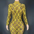 Luxury Stage Costume Party Cloth Diamond Sequin Yellow and Black Dress Mini Slit Elegant Dress Evening Party Dress