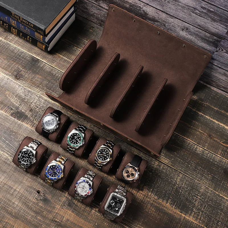 2025 New Watch case Contacts Family Retro Crazy Horse Leather Watch Storage Box 8 Pieces of Manual Creative Watch Box