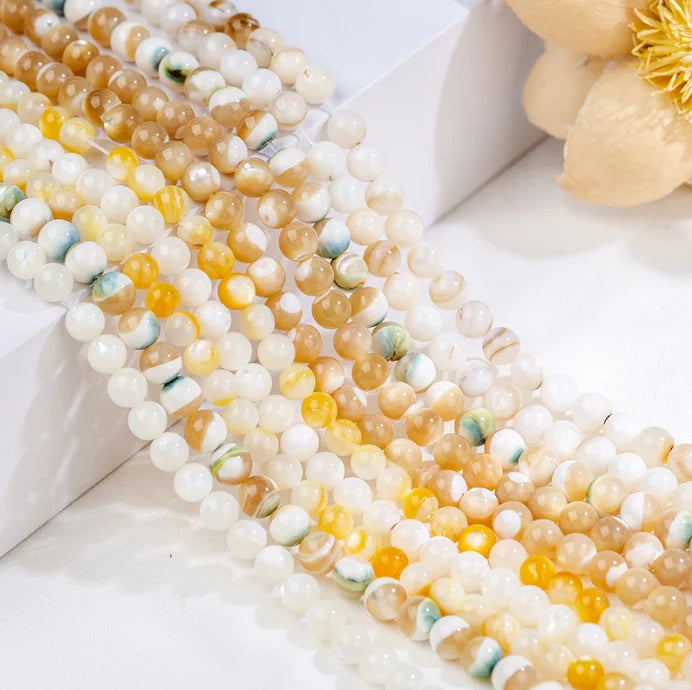 Natural White Trochus Shell Stone Beads White Gold Green Mother of Pearl Beads Shell Round Loose Beads for Jewelry Making