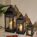US DE Stock Set of 3 Black Brushed Gold Lantern Durable Garden Metal Lantern Empty Square Candle Lantern for Wedding Decoration