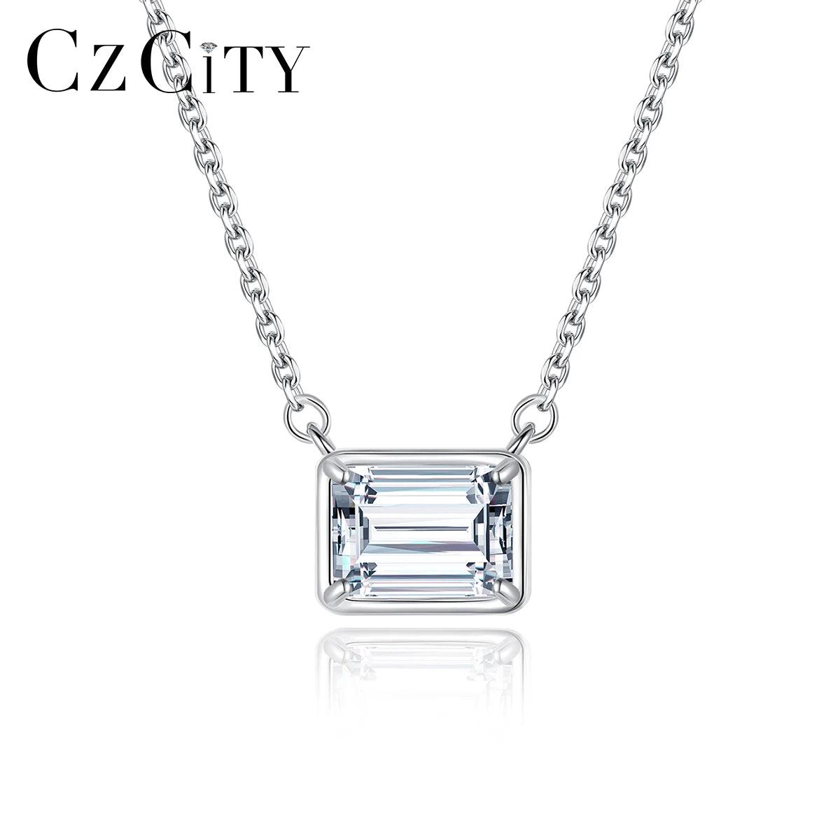 CZCITY Iced Out Chain Pendant Diamond Custom Necklace Silver 925 VVS Stone Lab Emerald Cut Moissanite Jewelry