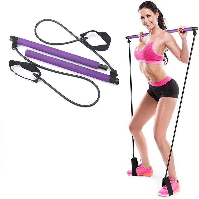 New Arrivals Resistance Bands Pilates Bar Kit Home Gym Body Workout Yoga Exercise Bar Pilates Stick
