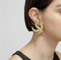 Women's Trendy Summer Gold Color Crystal Rhinestone Starfish Stud Earrings Exaggerated Boho Large Metal Jewelry Fashion Earrings