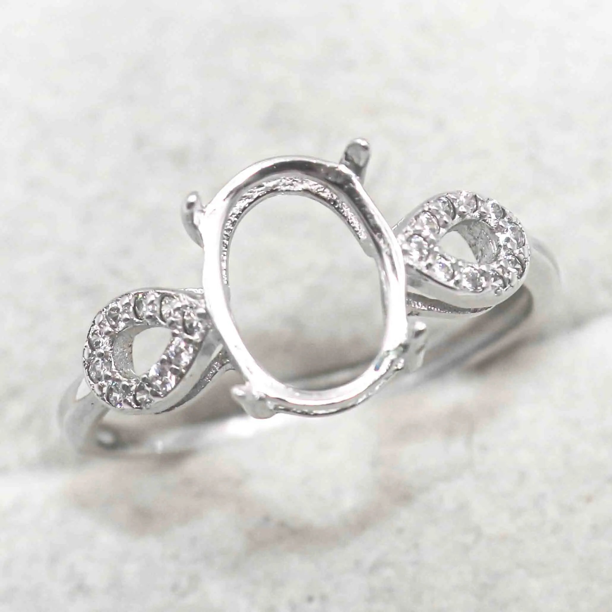 Sterling Silver 7*10mm Semi Mount Ring Empty Frame Blank Support Setting S925 Base Holder Without Center Stone for DIY Inlay