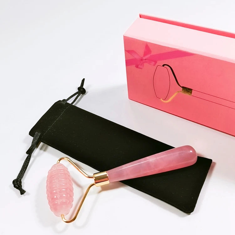 HZ Best Quality Premium Certified Rose Quartz Face Roller and Gua Sha Set With Vibration