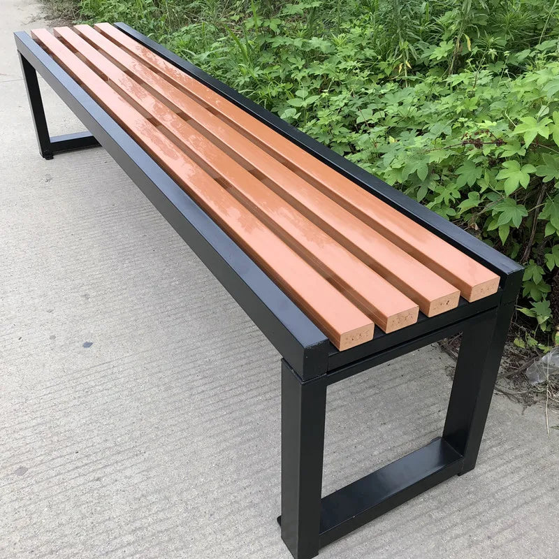 Profession Modern Style Long Gray Wood Metal Composite Park Garden Patio Outdoor Bench