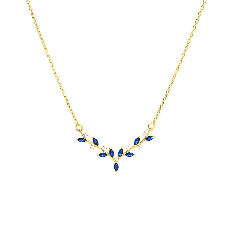 Fashion Jewelry 925 Sterling Silver Zircon Necklace Leaves Leaf Antlers Deer Shape Diamond Gold Plated Necklaces for Women