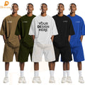 Oversized Men's T-Shirt and Shorts Set 250G Heavy Weight Comfort Drop Shoulder Relaxed Fit Plus Size Loungewear Tracksuit Outfit