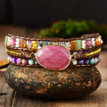 Hot Selling Bohemian Style Multi-layer Bracelet Natural Stone Red Pattern Hand-woven Beaded Bracelet for Women