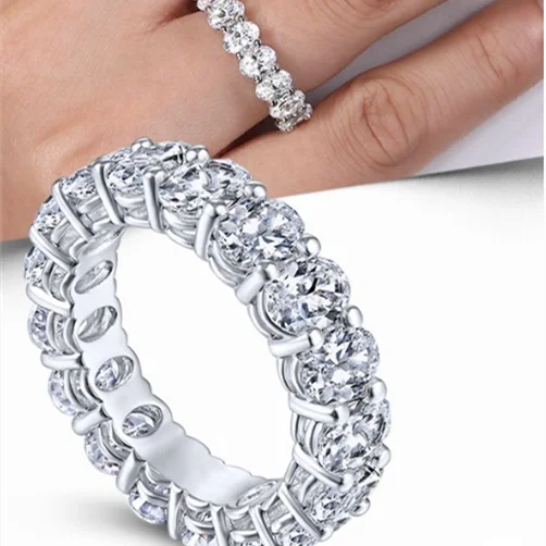 For Pure S925 Silver Gemstone Engagement Ring Exquisite 5A Oval CZ Invisible Setting Third Party Certified Classic Fashion
