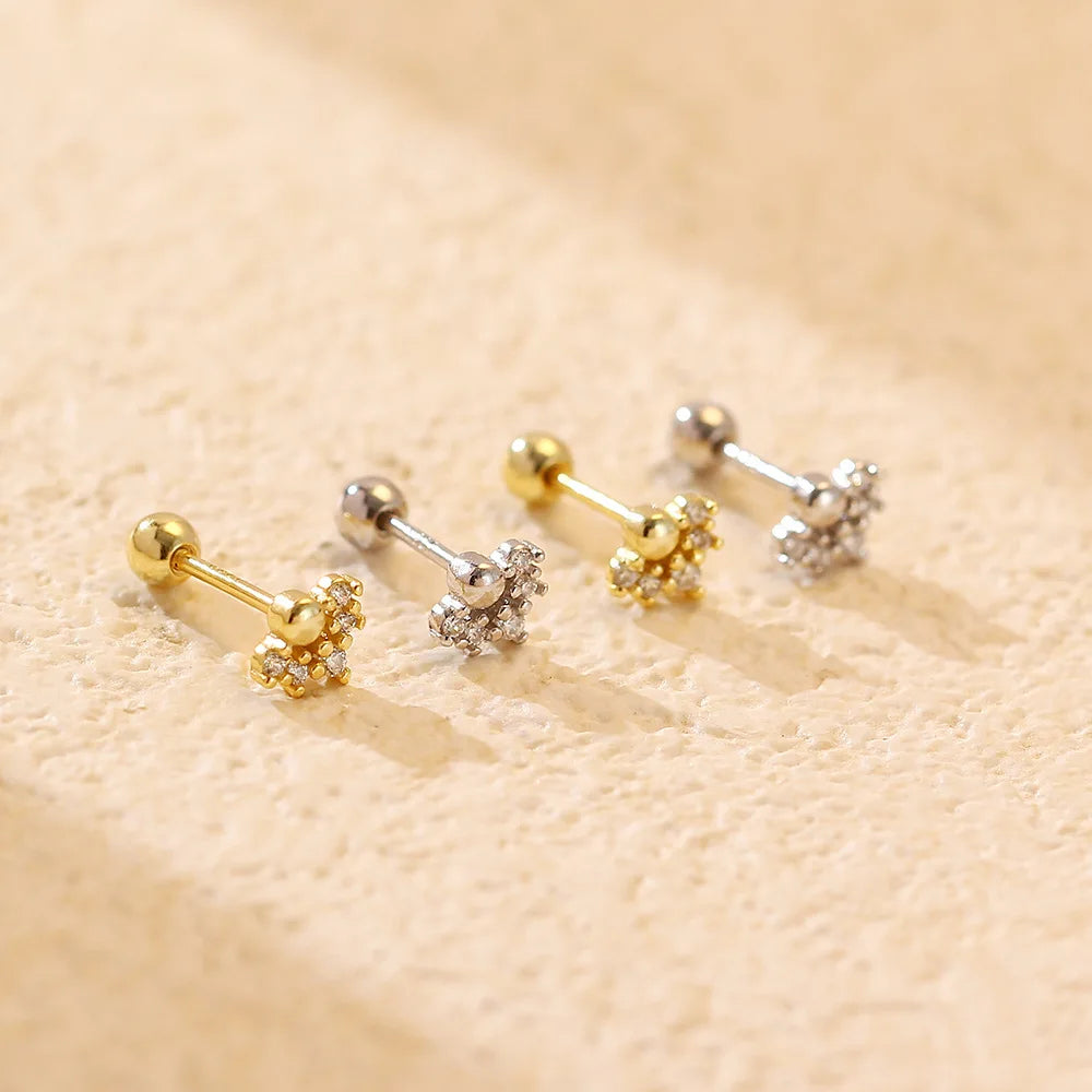 Ins Fashion Sterling Silver Jewelry S925 Sector Screw Stud Earring Jewelry Sterling Silver Minimalist Zircon Stud Earrings Women