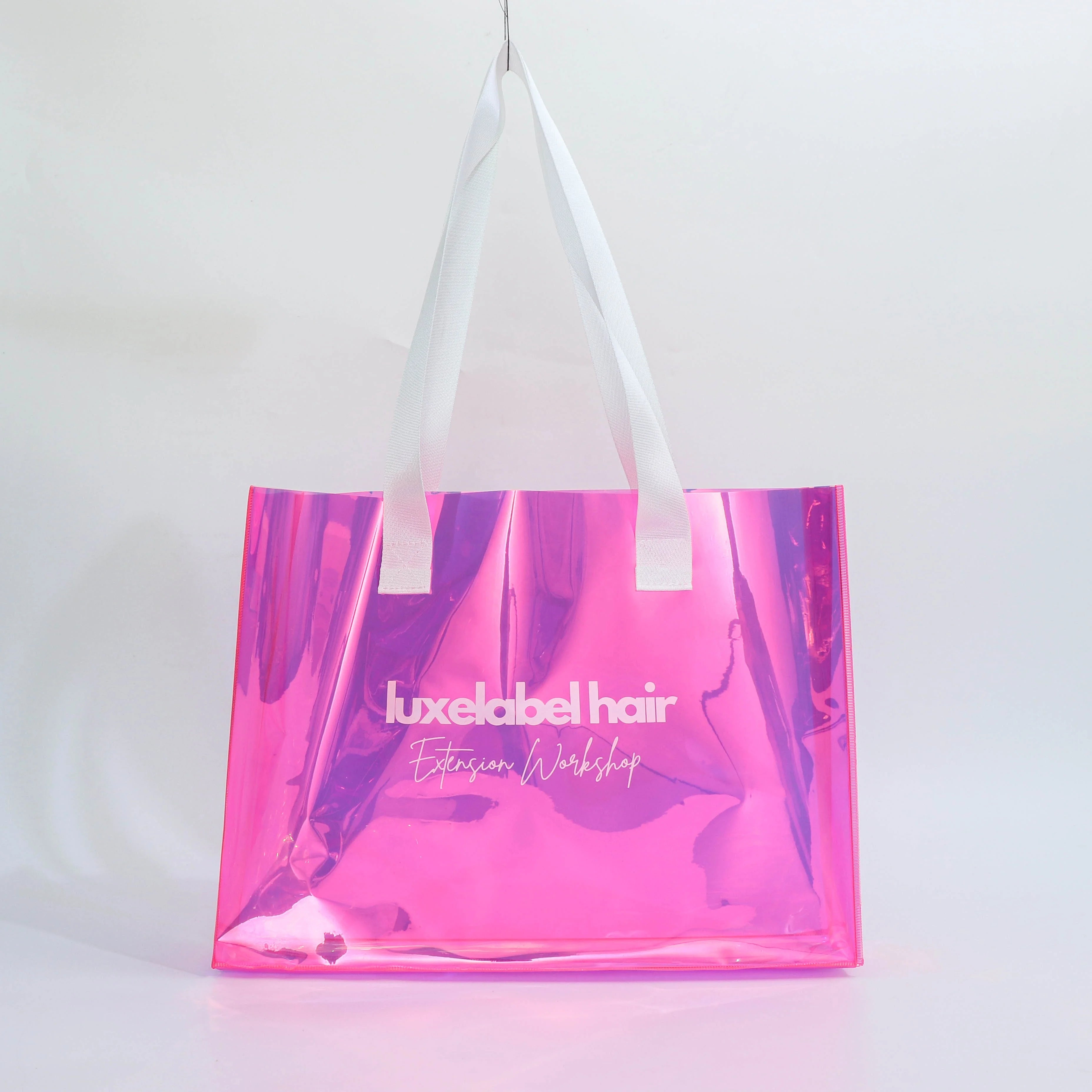 Medium Size Plastic Laser Tote Shopping Bag Custom Logo Beach Bag with Handle Holograpic Bag