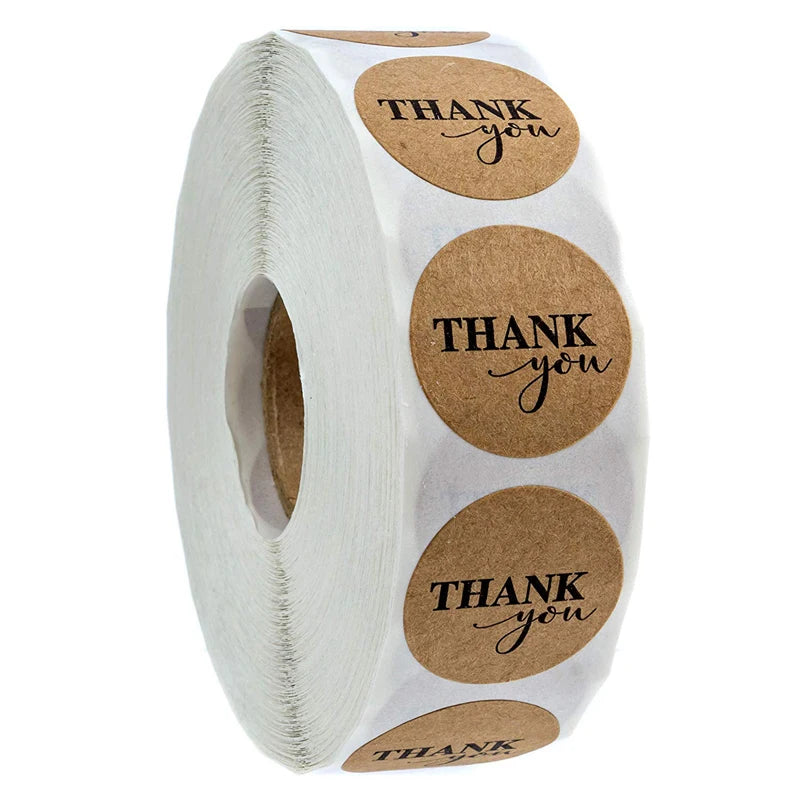 Bulk 500 Pcs 1 Inch Kraft Paper Thank You Stickers - Christmas/Wedding/Party Favor Gift Decoration Labels