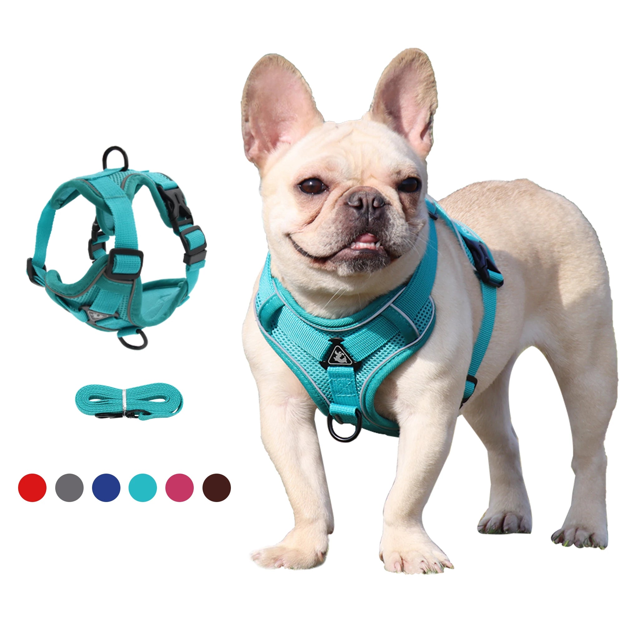 Light Reflective Alloy Dog Harness Leash Set for Small Medium Dogs Breathable Ribbon Decorations with Solid Pattern