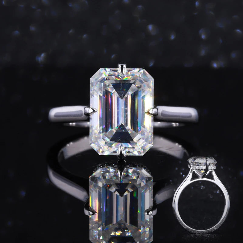 14k Solid Gold East-west Setting Customize Colorless Emerald Cut Synthetic Loose Moissanite Women Ring