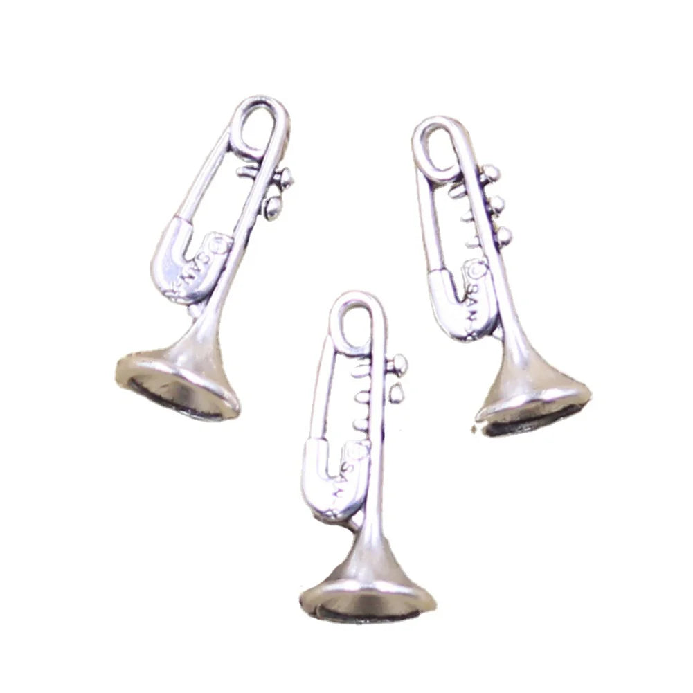Charms Music Saxophone Trumpet 24x10mm Antique Silver Color Pendants Making DIY Handmade Tibetan Finding Jewelry