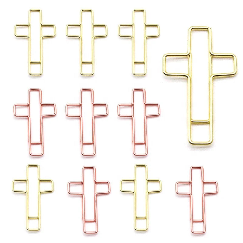 Customized Cross Shaped Paper Clip Gold & Rose Gold Metal Paper Clips