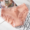 High Quality Women's Solid Pattern Cotton Panties with Lace Decoration Threaded Bow Plain Dyed Technique