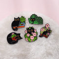 Cute Plant Cat Enamel Pins Interesting Black Cat Badge Cactus Enamel Brooch Suitable With Big Discount