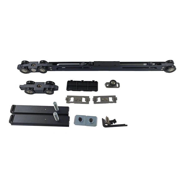 Modern Apartment Sliding Door System with Telescopic Running Rail Hardware Nickel Finish 100kg Capacity