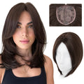 SARLA Wholesale 12 Inch Straight Synthetic Top Silk Base Golden Hair Pieces Clip-in Hair Topper Bangs Model C11 85g for Women MegaBDM