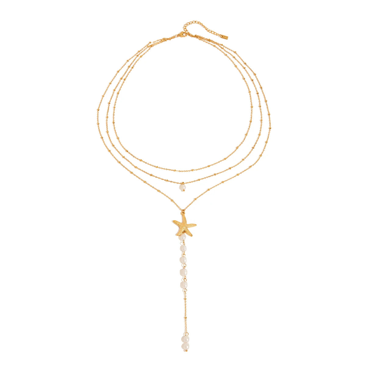 J&D Hypoallergenic 18K Gold Plated Stainless Steel Bohemian Layered Freshwater Pearl Pendant Necklace Adjustable Jewelry