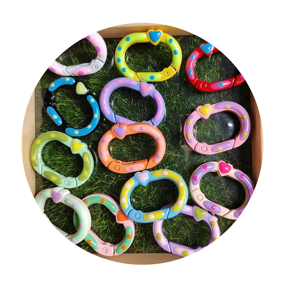 New Arrive Multicolor Spring Oval Ring Snap Hooks Lobster Clasps Buckles With Love Heart for Jewelry Making Findings DIY