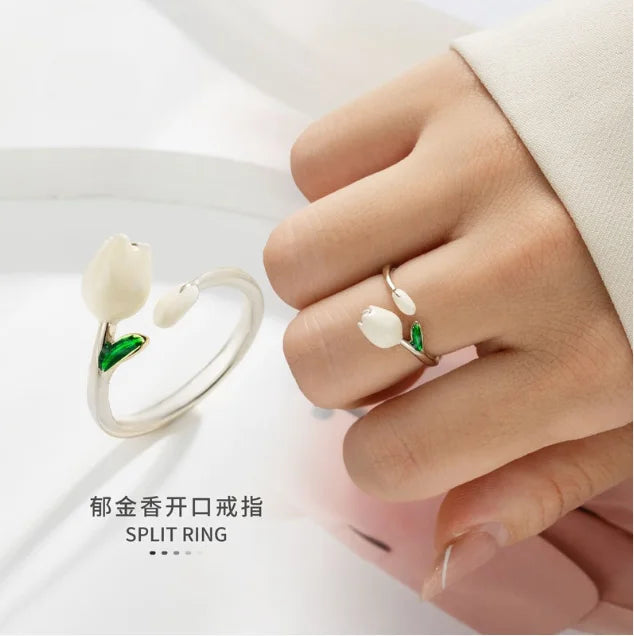 Fashion Creative Tulip Open Ring. Enameled Flowers Index Finger Ring New Style