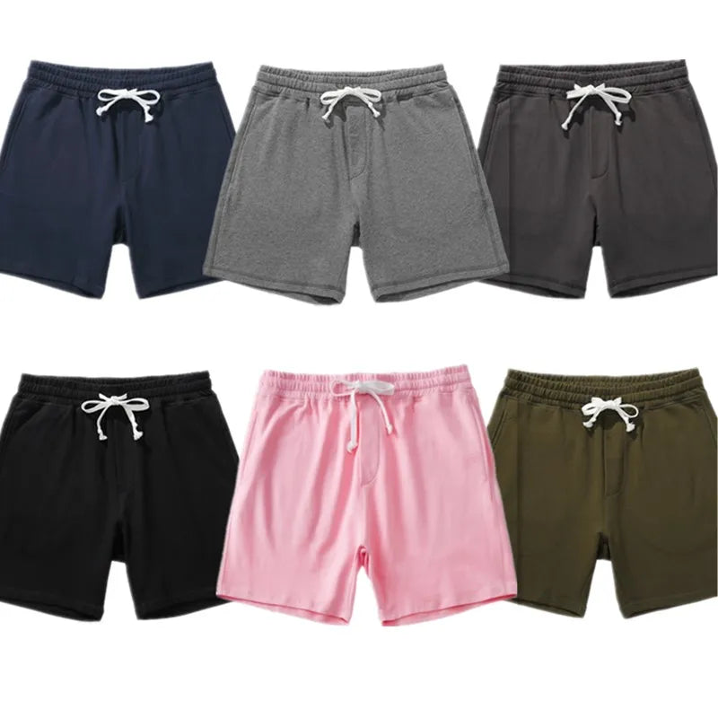 Heavy Cotton Elastic Waist Casual Comfortable Drawstring String Pockets Workout Athletic Gym Summer Beach Shorts Men's Shorts