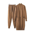 Women's Sporty Three-Piece Set for Winter Autumn Knitted Blazer Coat O-Neck Tank Top Long Pants Washed Technics Solid Pattern