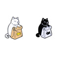 Ready to Ship White and Black Cat Brooch Custom Cute Animal Enamel Lapel Pin