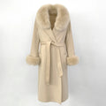 OFTBUY 2024 Women's Double-Sided Wool Coat Korean Style Autumn Winter Design with Detachable Natural Fox Fur Collar Belt Closure