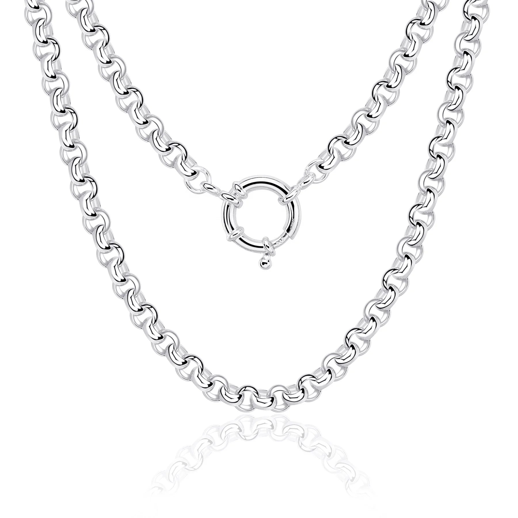 HOT Wholesale Fashion 16inch 925 Sterling Silver Belcher Chain Necklace Clavicle Round Circle O Shape Rolo Necklace Chains Woman