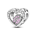 925 Sterling Silver Heart-Shaped Pink Pawprint Beads Fine Pendants for Gifts and Zircon Jewelry Fit Bracelet