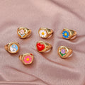 Vintage Flower Queen Rings Jewelry Gold Plated Enamel Rings Luxury Summer Flower Heart Ying Yang Chunky Adjustable Finger Rings