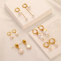 18K Gold Plated Vintage Stainless Steel Freshwater Baroque Pearl Drop Earrings Hypoallergenic Fashion Design for Gift