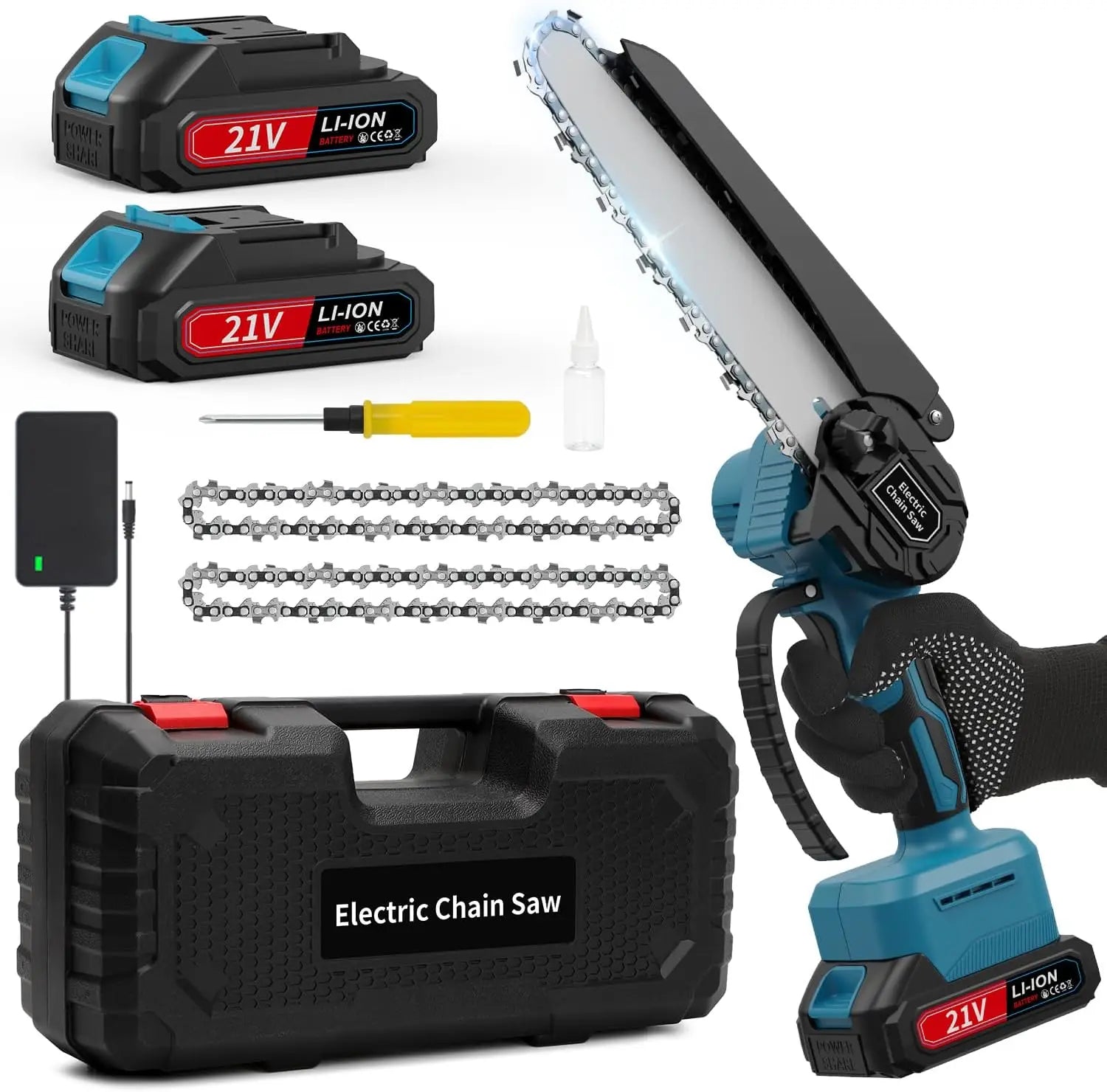 Mini Chainsaw Cordless 6-Inch 21V Small Chainsaw with 2 Battery Handheld Electric Chain Saw Tree Trimmer