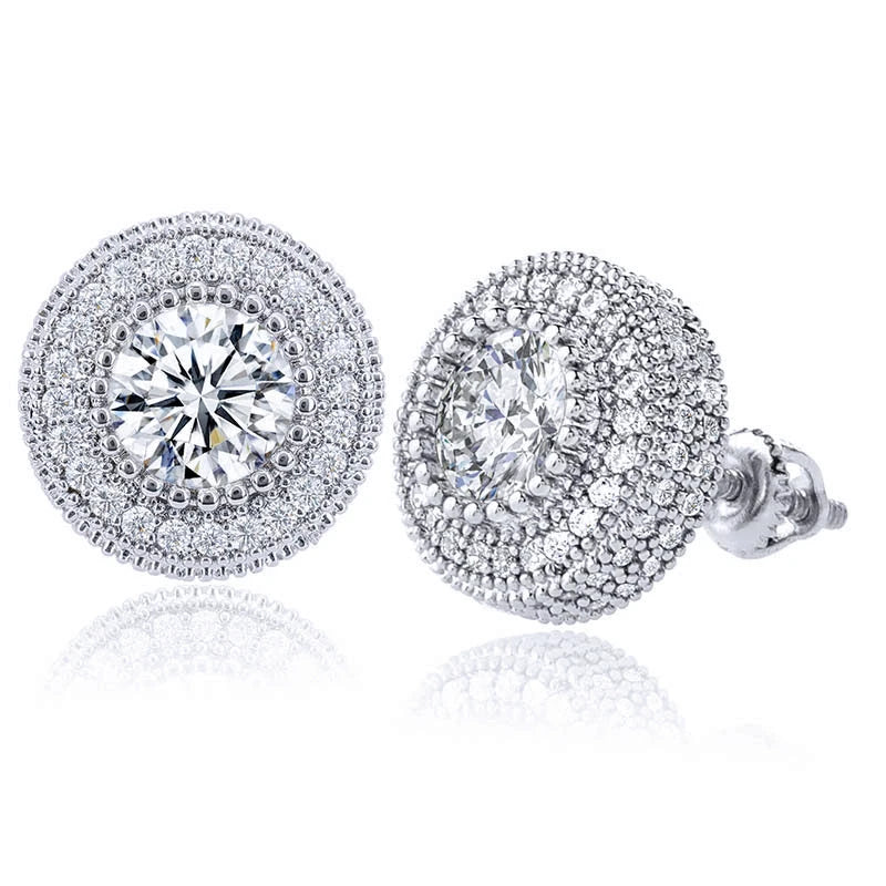 Luster Jewelry Dazzling Fashion Moissanite Diamond Hip Hop Style Round Cut S925 Earrings for Men