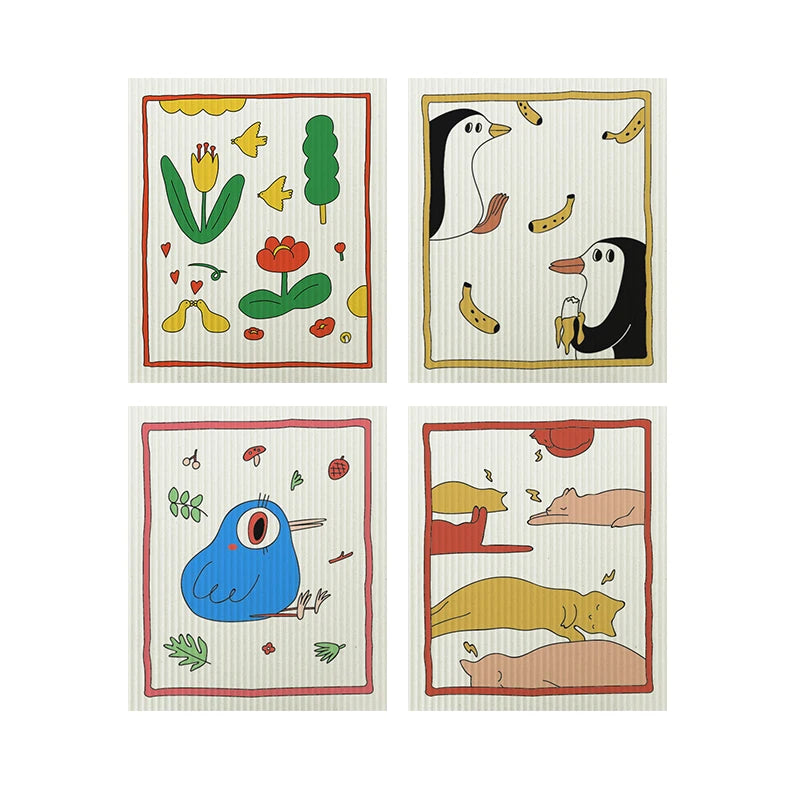 SHIMOYAMA Eco-Friendly 70% Cellulose 30% Cotton 4 PCS Kitchen Cleaning Cloths Dish Towel Wholesale