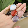 Slab Slice Gemstone Rings  Silver Plated Brass Copper  Amethyst Quartz Crystal  Men Jewelry