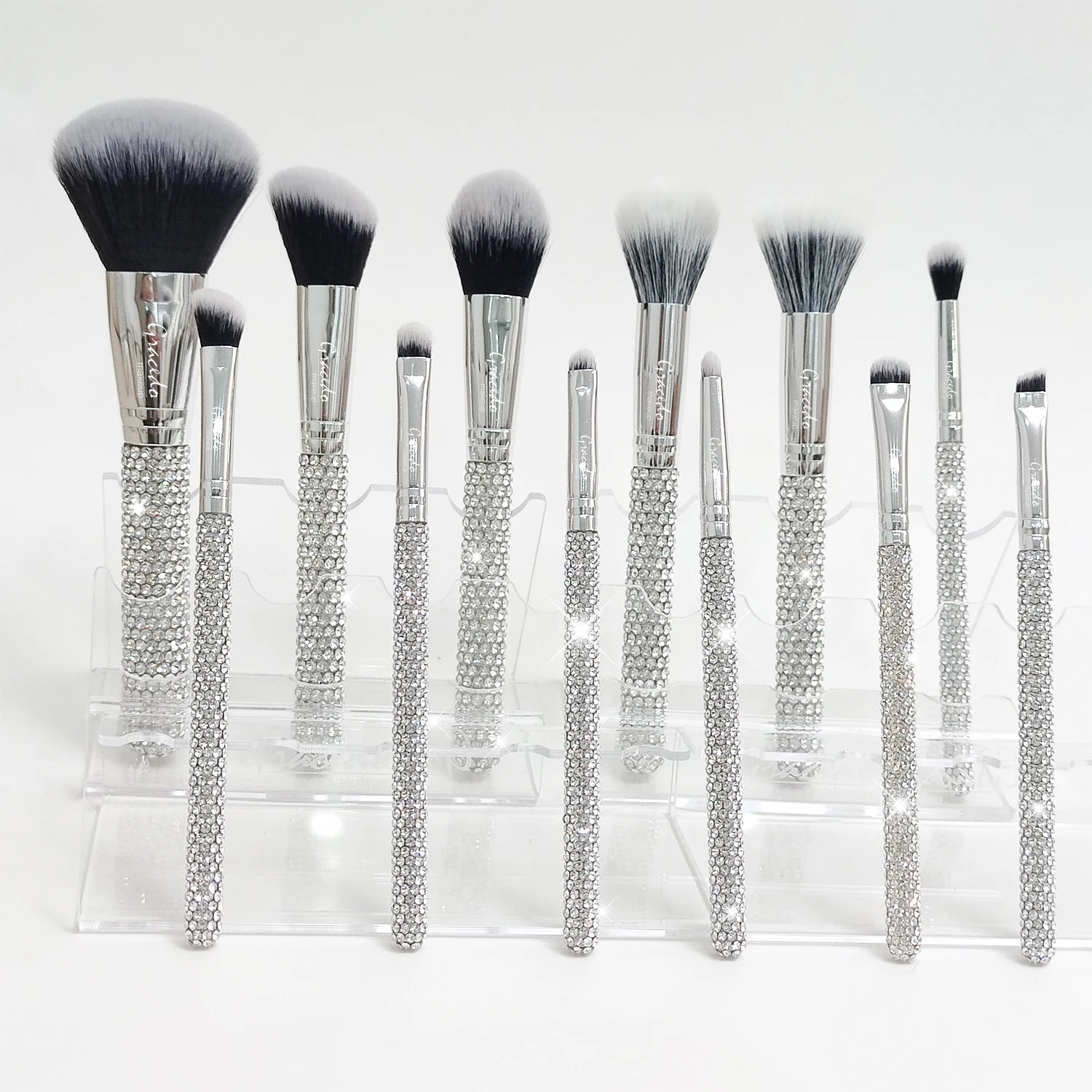Gracedo 12pcs Custom logo Diamond Bling Makeup Brush Set Colorful Fancy Rhinestone Unique Personality Gift Makeup Brush